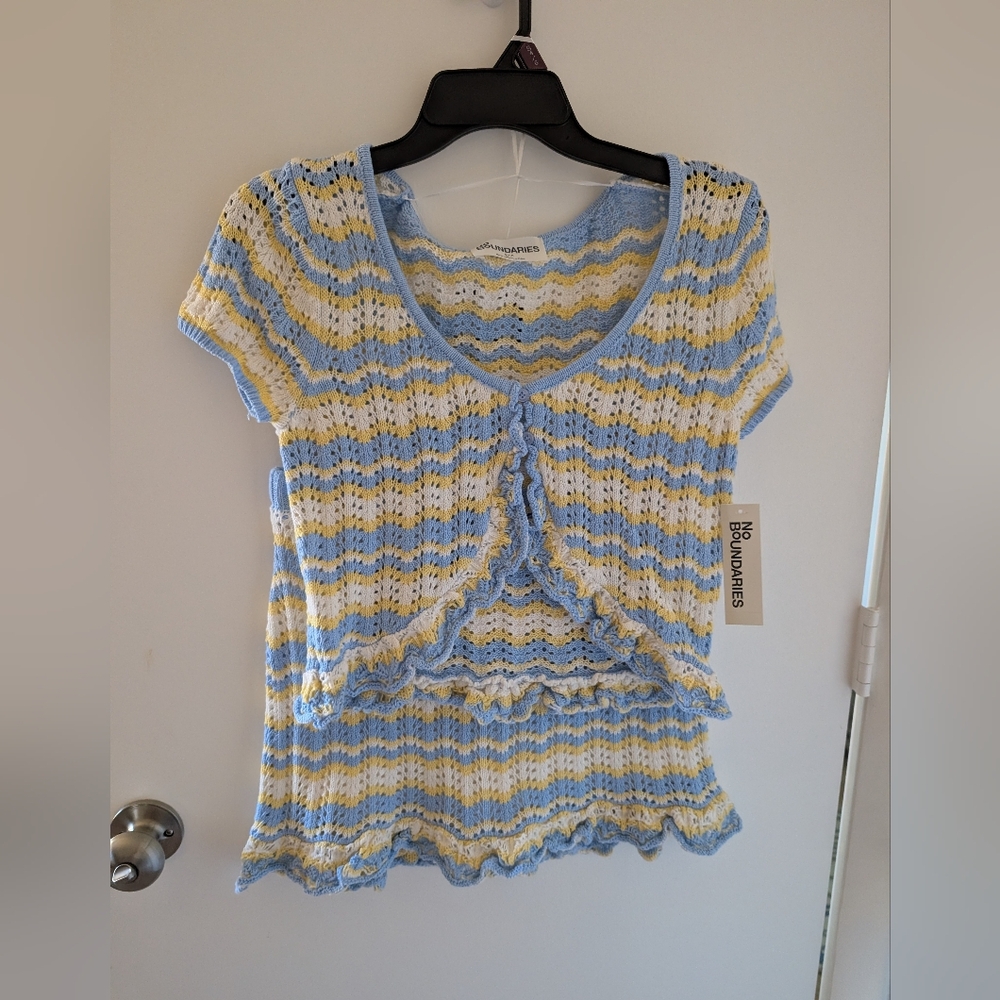 No Boundaries Blue and Yellow Knit Crop Top